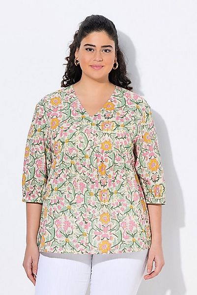 Ulla Popken Tunika Bluse Blüten A-Linie V-Ausschnitt 3/4-Arm günstig online kaufen