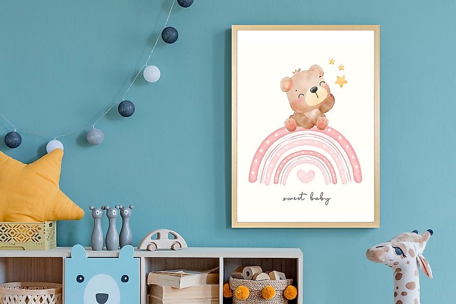 queence Bild mit Rahmen "Bär auf buntem Regenbogen", Bär-Bären-Bilder vom S günstig online kaufen