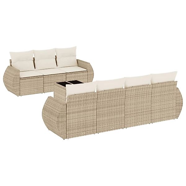 vidaXL 8-Tlg Garten-Sofagarnitur mit Kissen Beige Poly Rattan 3253465 günstig online kaufen