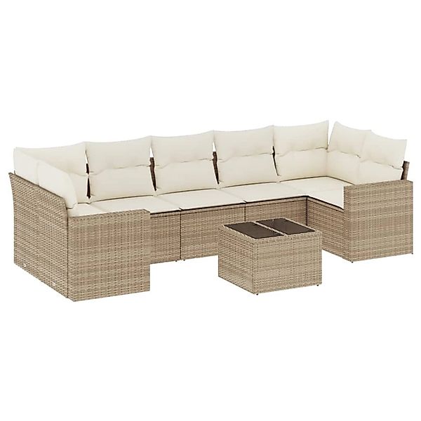 vidaXL 8-Tlg Garten-Sofagarnitur mit Kissen Beige Poly Rattan 3218728 günstig online kaufen