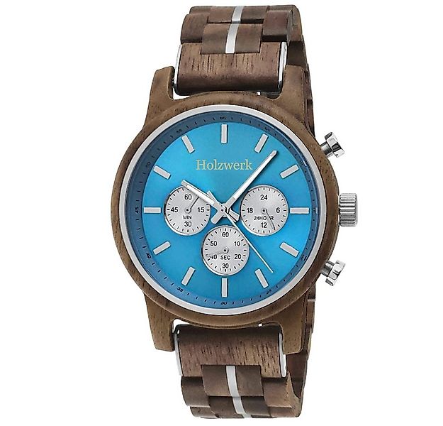Holzwerk Chronograph Herren Designer Holz Armband Uhr, Zifferblatt Hellblau günstig online kaufen