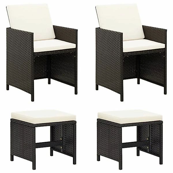 vidaXL 4-tlg. Gartenstuhl und Hocker Set Cremeweiß Poly Rattan Schwarz günstig online kaufen