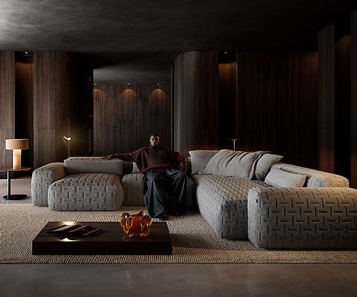 Wohnlandschaft Freestyle Icon 360x290 cm Strukturstoff Soft Grau günstig online kaufen