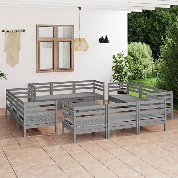 13-tlg. Garten-lounge-set Grau Kiefer Massivholz günstig online kaufen