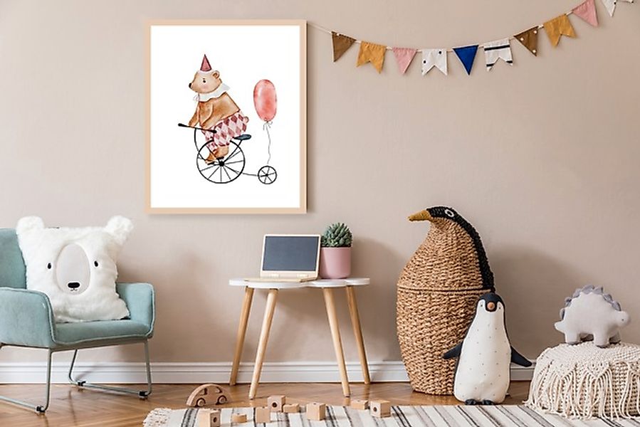 Lüttenhütt Bild mit Rahmen »oder Poster, Bär mit Luftballon«, Bär-Fahrräder günstig online kaufen