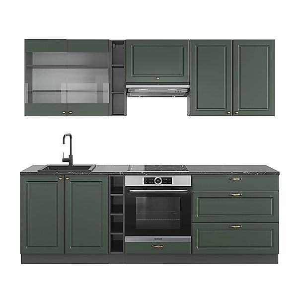 Vicco Fame-Line Küchenzeile Grün-Gold Landhaus/Anthrazit 235 cm AP Anthrazi günstig online kaufen