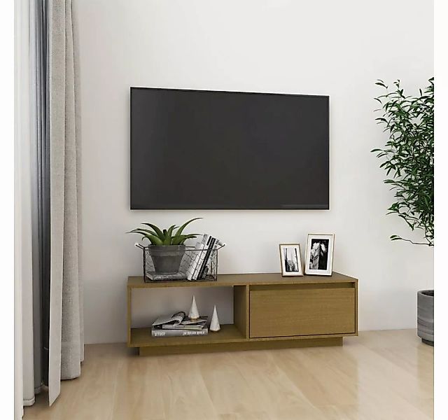 furnicato TV-Schrank Honigbraun 110x30x33,5 cm Massivholz Kiefer günstig online kaufen