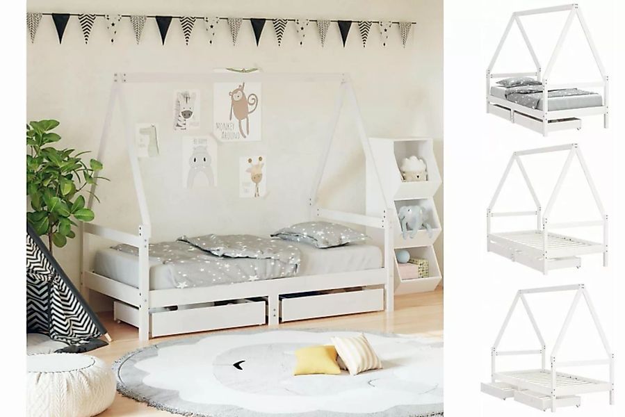 vidaXL Kinderbett Kinderbett mit Schubladen Weiß 80x160 cm Massivholz Kiefe günstig online kaufen