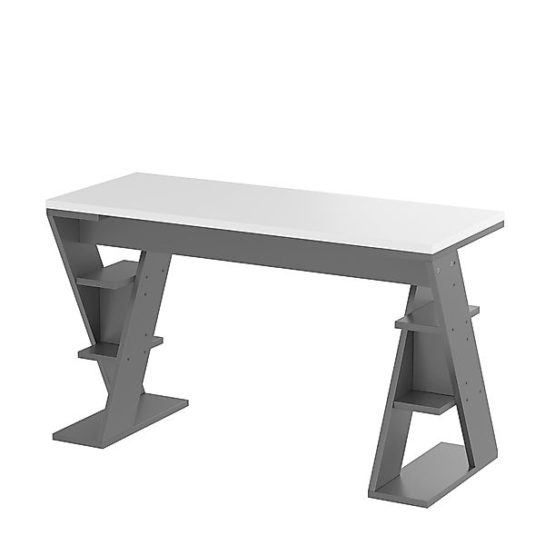 Schreibtisch, Einfacher stabiler X-förmiger Halterung 120cm Grau Weiß mit 6 günstig online kaufen