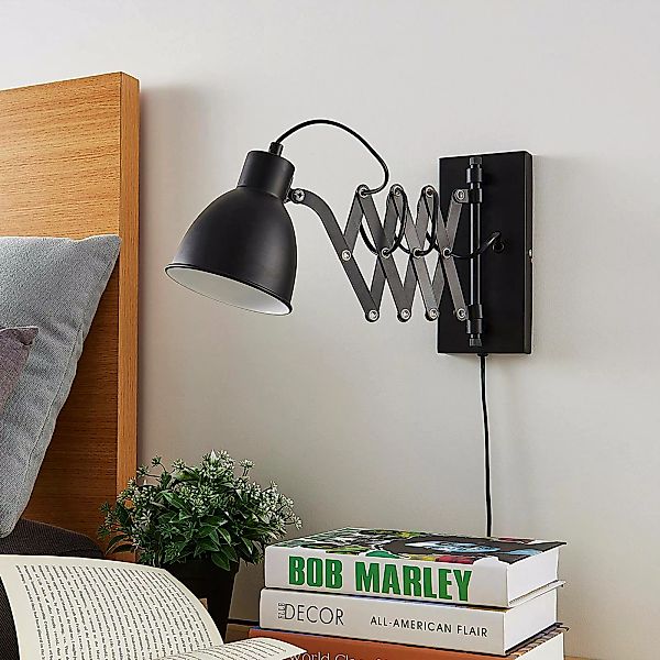 Lindby Wandlampe Merle, schwarz, 60cm, Leselampe, ausziehbar günstig online kaufen