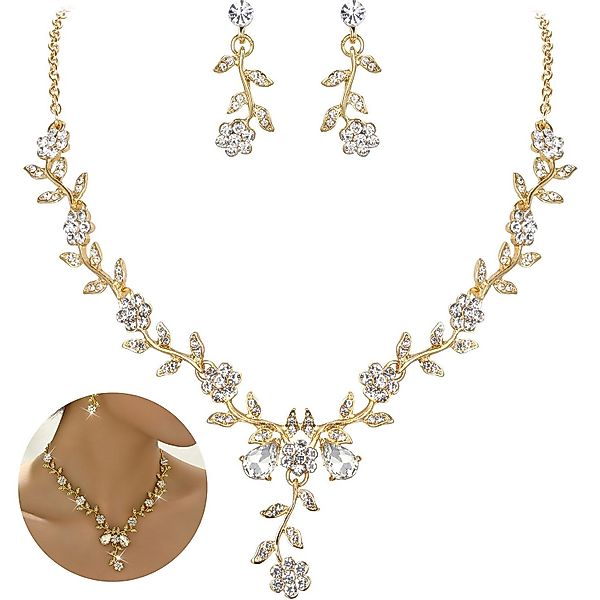 ZEUOPQ Schmuckset Hochzeitsschmuck-Set Blumen-Ohrringe und Strass-Halskette günstig online kaufen