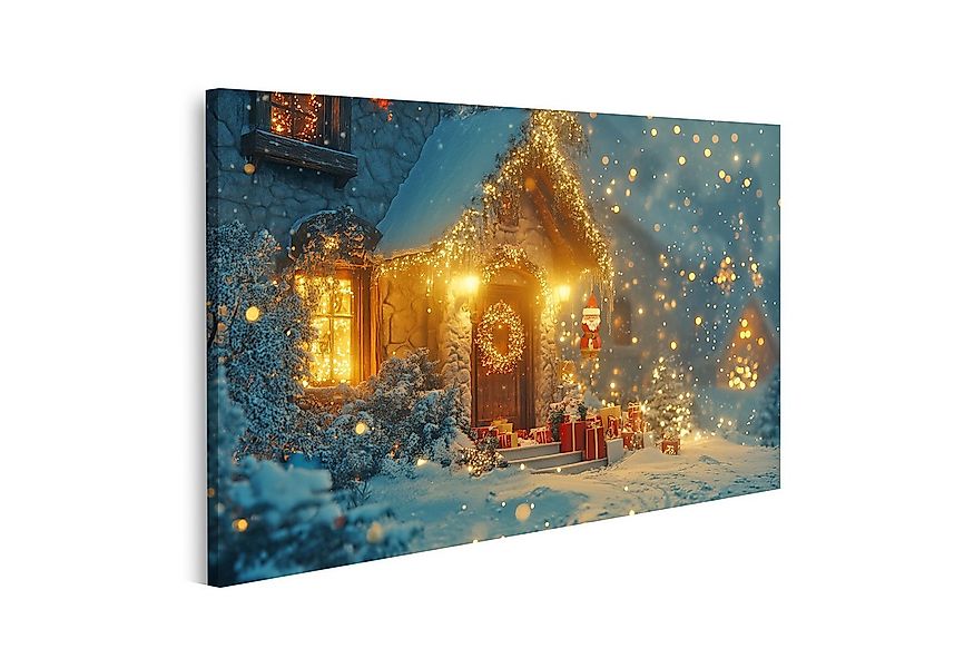islandburner Leinwandbild Verzaubertes Winterhaus mit Weihnachtsbeleuchtung günstig online kaufen