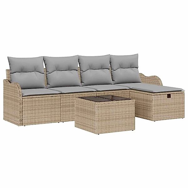 vidaXL Garten-Sofa-Set mit Kissen mit Speicher 6-Tlg Beige Poly Rattan 3360 günstig online kaufen