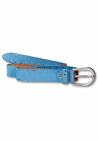 Silbergift Nietengürtel, Veloursleder, Logo-Pin, silberfarbene Schließe günstig online kaufen