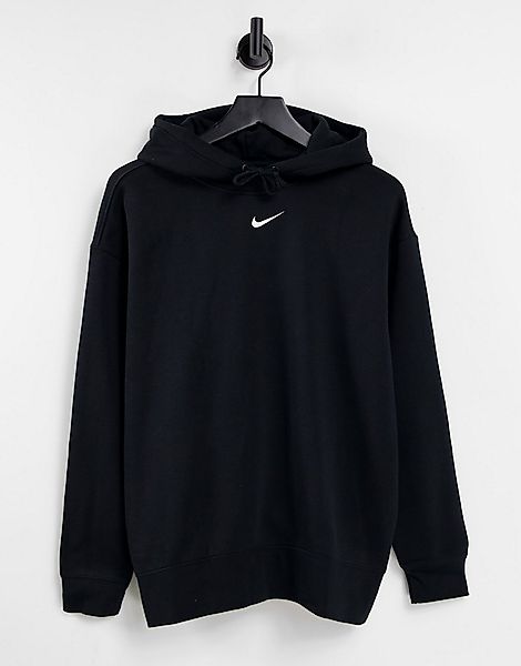 Nike – Schwarzer Oversize-Kapuzenpullover mit kleinem Swoosh-Logo-Grau günstig online kaufen