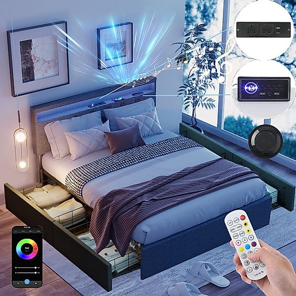 oyajia Polsterbett Musik Doppelbett 140x200cm, RGB günstig online kaufen