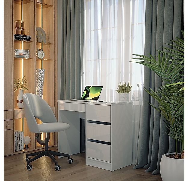 Vicco Schreibtisch Sherry, Weiß Hochglanz, 90 x 40 cm mit Schubladen günstig online kaufen