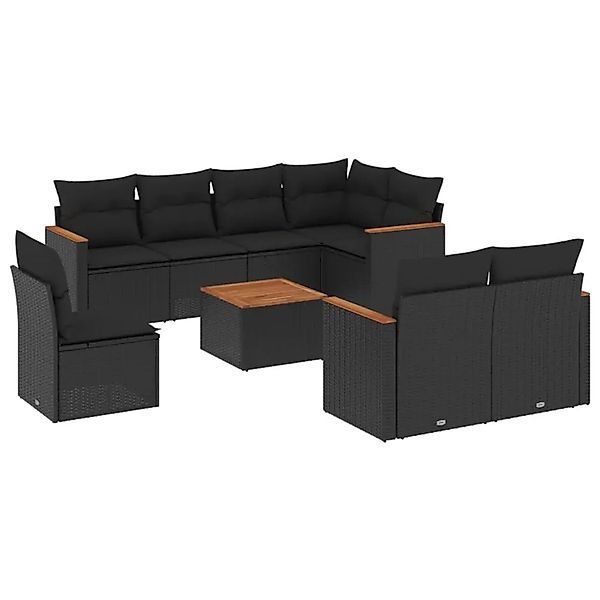 vidaXL 9-Tlg Garten-Sofagarnitur mit Kissen Schwarz Poly Rattan 3258569 günstig online kaufen