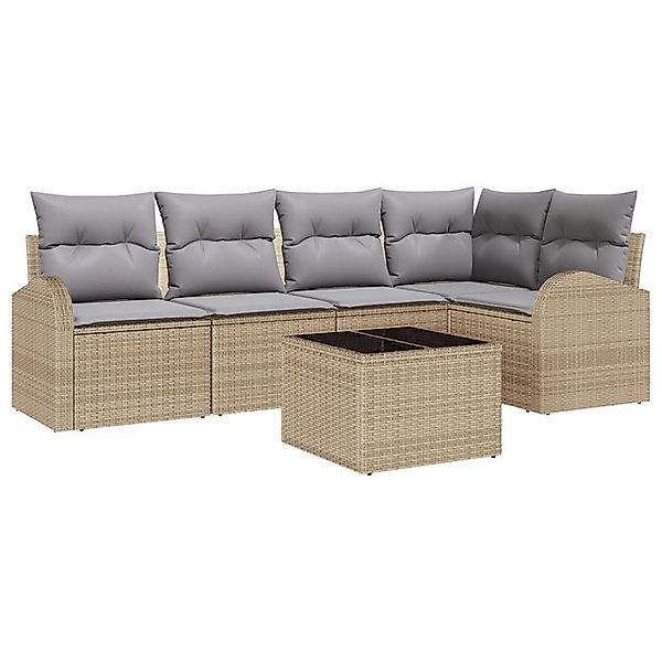vidaXL Loungesofa 6-teiliges Garten Sofa Set mit Kissen Schwarz Poly Rattan günstig online kaufen