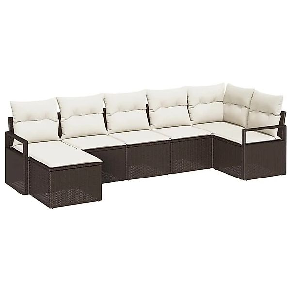 vidaXL Sofa Set mit Kissen 7-Tlg Braun und Creme Poly-Rattan 3355137 günstig online kaufen