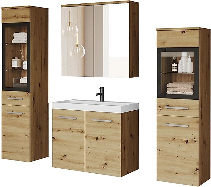 welltime Badmöbel-Set »MADRIT II, Schrank mit Waschbecken, 2 Hänger, Spiege günstig online kaufen
