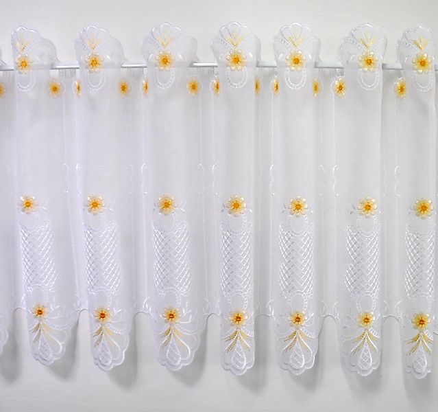 Stickereien Plauen Scheibengardine BLÜMCHEN, Durchzuglöcher (1 günstig online kaufen