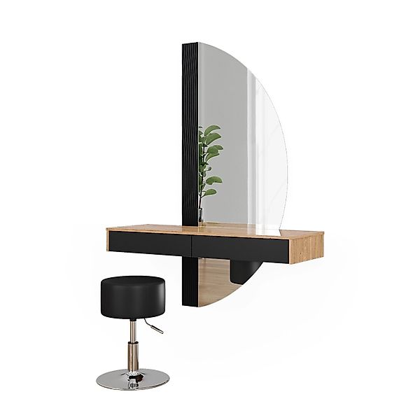 Vicco Schminktisch Melisa, Eiche/Schwarz, 120 cm mit Beleuchtung und Hocker günstig online kaufen