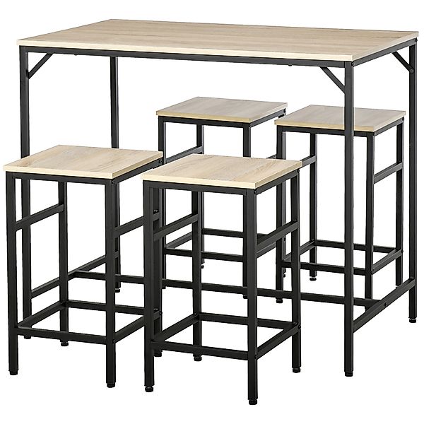 HOMCOM Hoch Tisch Set, Moderner Küchentisch mit 4 Barhockern im Industrial günstig online kaufen