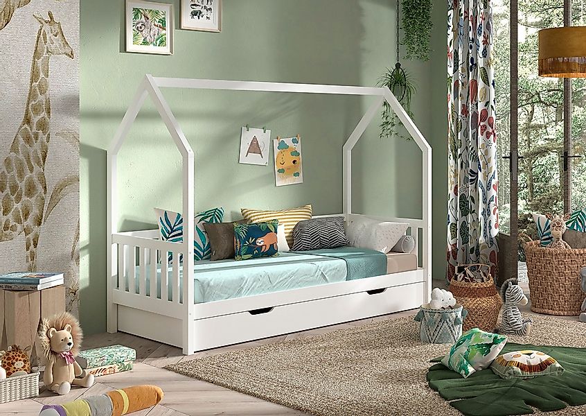 Vipack Hausbett "Cabane, mit Dachaufbau, Bettschublade auf Rollen u. Spross günstig online kaufen