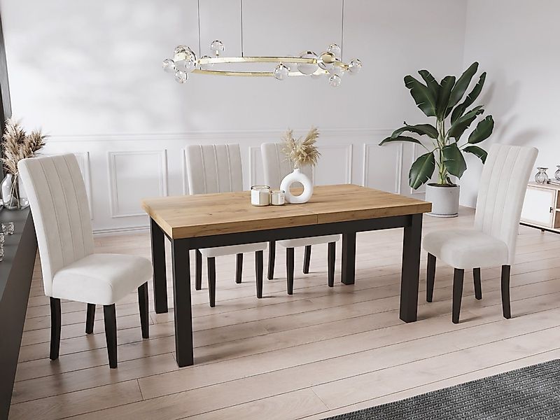 WFL GROUP Esstisch Gemini ausziehbar rechteckig modern mit schwarzen Holzbe günstig online kaufen