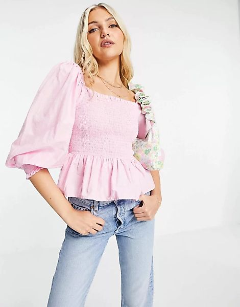 Miss Selfridge – Fein genoppte, gesmokte Bluse in Rosa günstig online kaufen