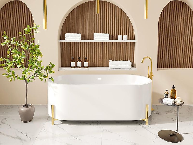 Freistehende Badewanne oval - mit goldfarbenen Füßen - Weiß - 160 x 73,5 x günstig online kaufen