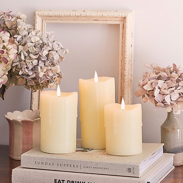 TruGlow® LED Kerzen Echtwachs Trio mit Wachstropfen mit Fernbedienung günstig online kaufen