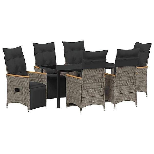vidaXL Garten Essgruppe mit Kissen 7-Tlg Grau Poly Rattan 3379629 günstig online kaufen
