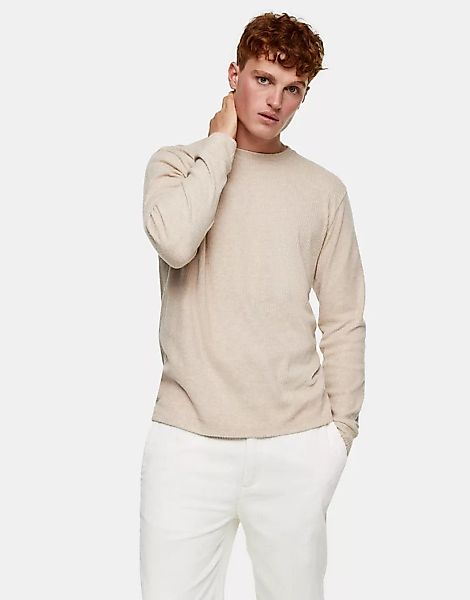 Topman – Geripptes, langärmliges Shirt in Hellbeige-Weiß günstig online kaufen
