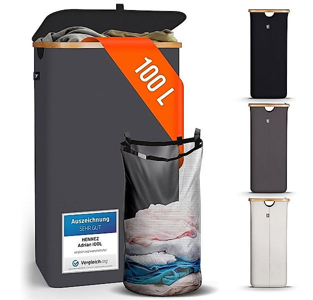 HENNEZ Wäschekorb mit Griff aus Bambus, 100 l – Wäschekorb mit Deckel, Dunk günstig online kaufen