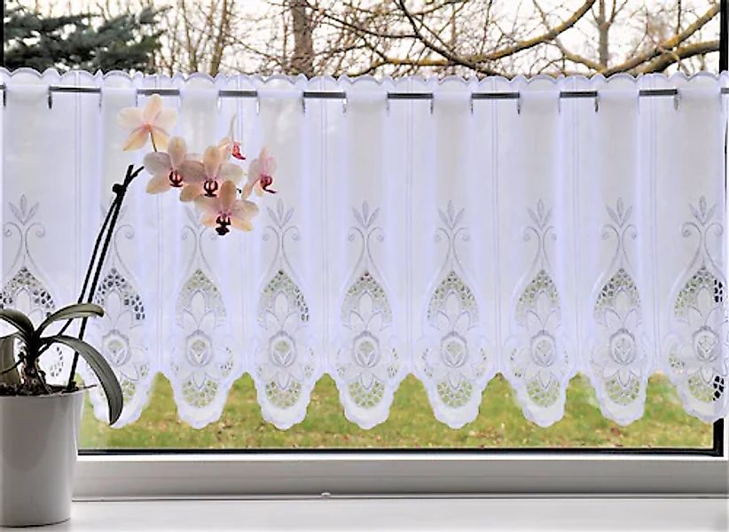 Stickereien Plauen Scheibengardine »Blumen«, (1 St.) günstig online kaufen