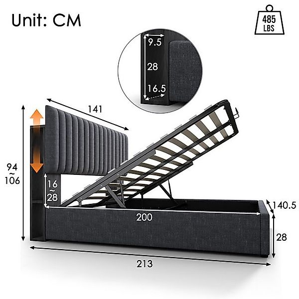 STILVORA Polsterbett 140x200 Bettgestell mit USB Type C, Doppelbett Jugendb günstig online kaufen