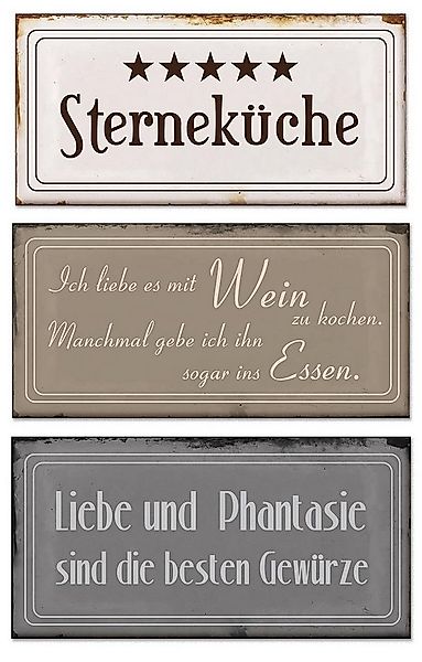 Levandeo® Metallbild, Blech-Schilder 3er Set je 18,5 x 9 cm Sterneküche Met günstig online kaufen