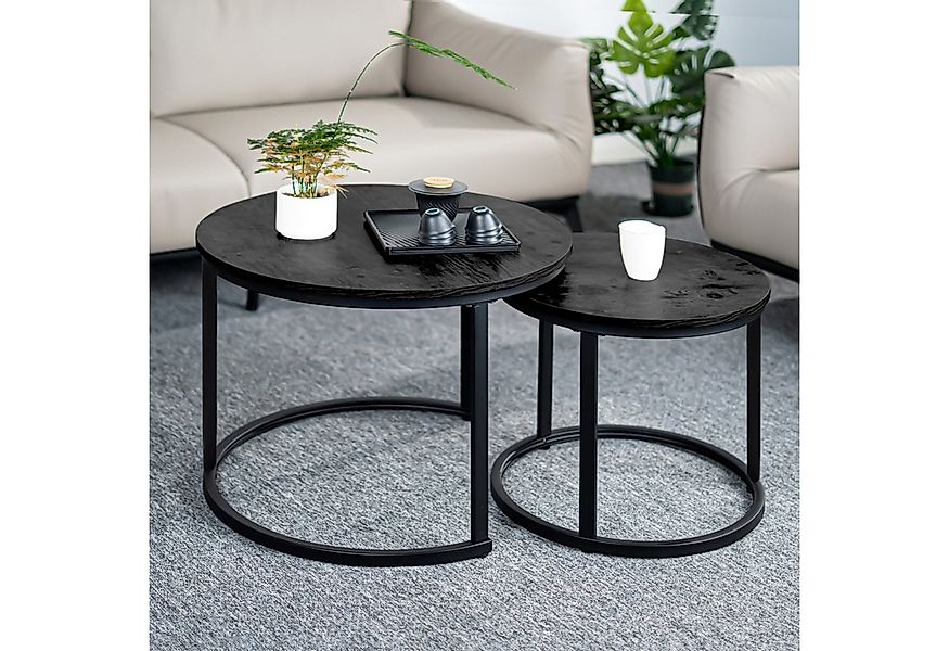 HawthyHome Couchtisch 2er-Set runde Beistelltische aus Holz & Metall (2-St) günstig online kaufen