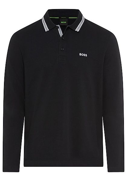 BOSS GREEN Langarm-Poloshirt Plisy mit Streifen am Kragen günstig online kaufen