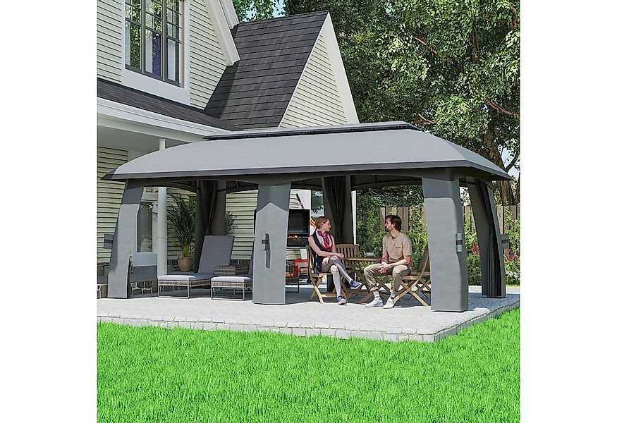 Outsunny Pavillon Partyzelt mit Doppeldach, mit 4 Seitenteilen, (Gartenpavi günstig online kaufen