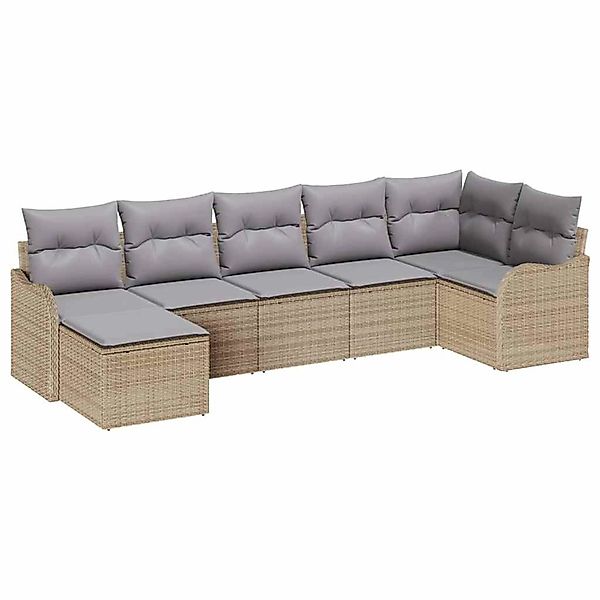vidaXL Garten-Sofa-Set mit Kissen 7-Tlg Beige Hellgrau Poly Rattan 3354459 günstig online kaufen
