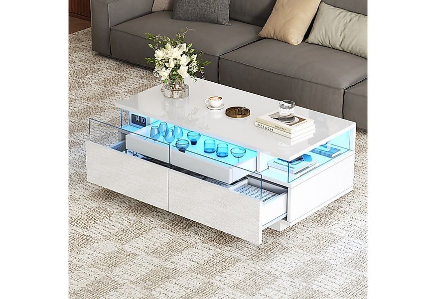 STILVORA Couchtisch Hochglanz-Wohnzimmertisch Sofatisch mit 2 Schubladen,Be günstig online kaufen