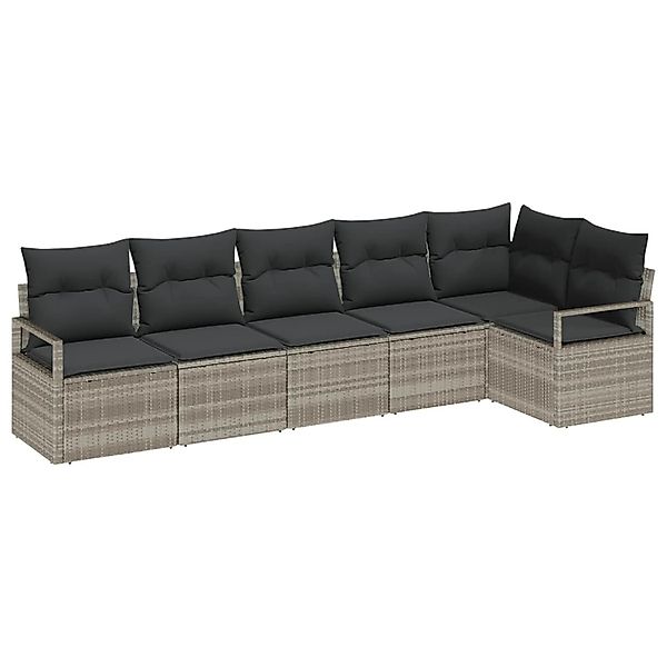 vidaXL Gartensofa-Set mit Kissen 6 Stk Hellgrau Poly-Rattan 3355071 günstig online kaufen