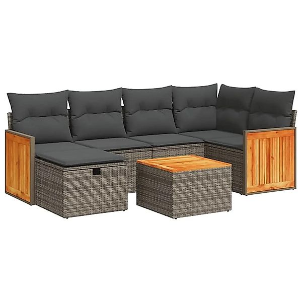 vidaXL 7-Tlg Garten-Sofagarnitur mit Kissen Grau Poly Rattan 3326036 günstig online kaufen