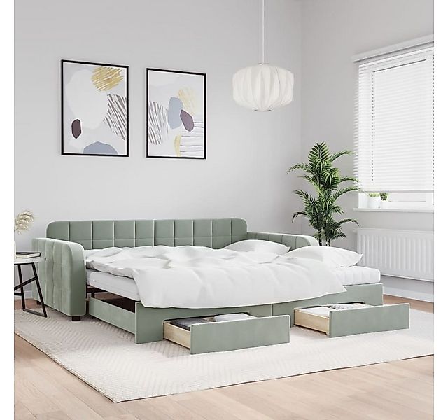vidaXL Bett, Tagesbett Ausziehbar mit Schubladen Hellgrau 100x200 cm Samt günstig online kaufen