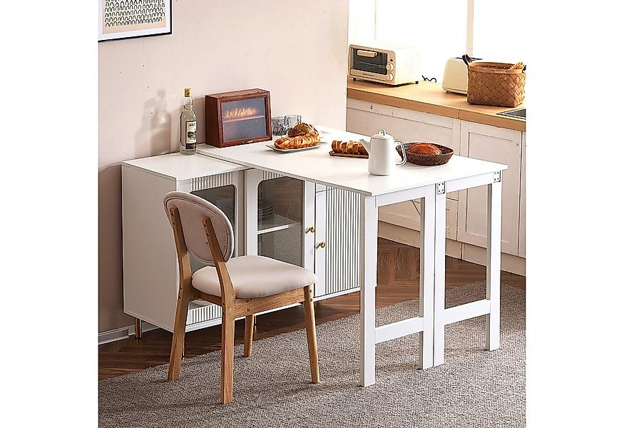 Merax Sideboard mit ausziehbarer Tischplatte 360° drehbar, Kommode mit Glas günstig online kaufen