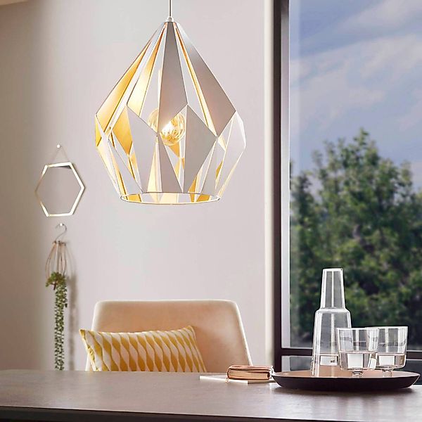 Pendellampe Carlton, weiß-gold, Ø 31cm günstig online kaufen
