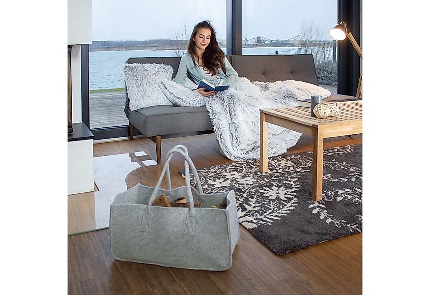 relaxdays Holztragetasche Kaminholztasche aus Filz, Anthrazit günstig online kaufen